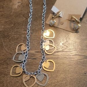 Purple #4 Gold and Silver Heart Necklace and Earring Set